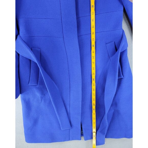J.Crew Double Cloth Coat Size 4 Italian Fabric Preppy Funnel Lady Belted Blue - Picture 8 of 9